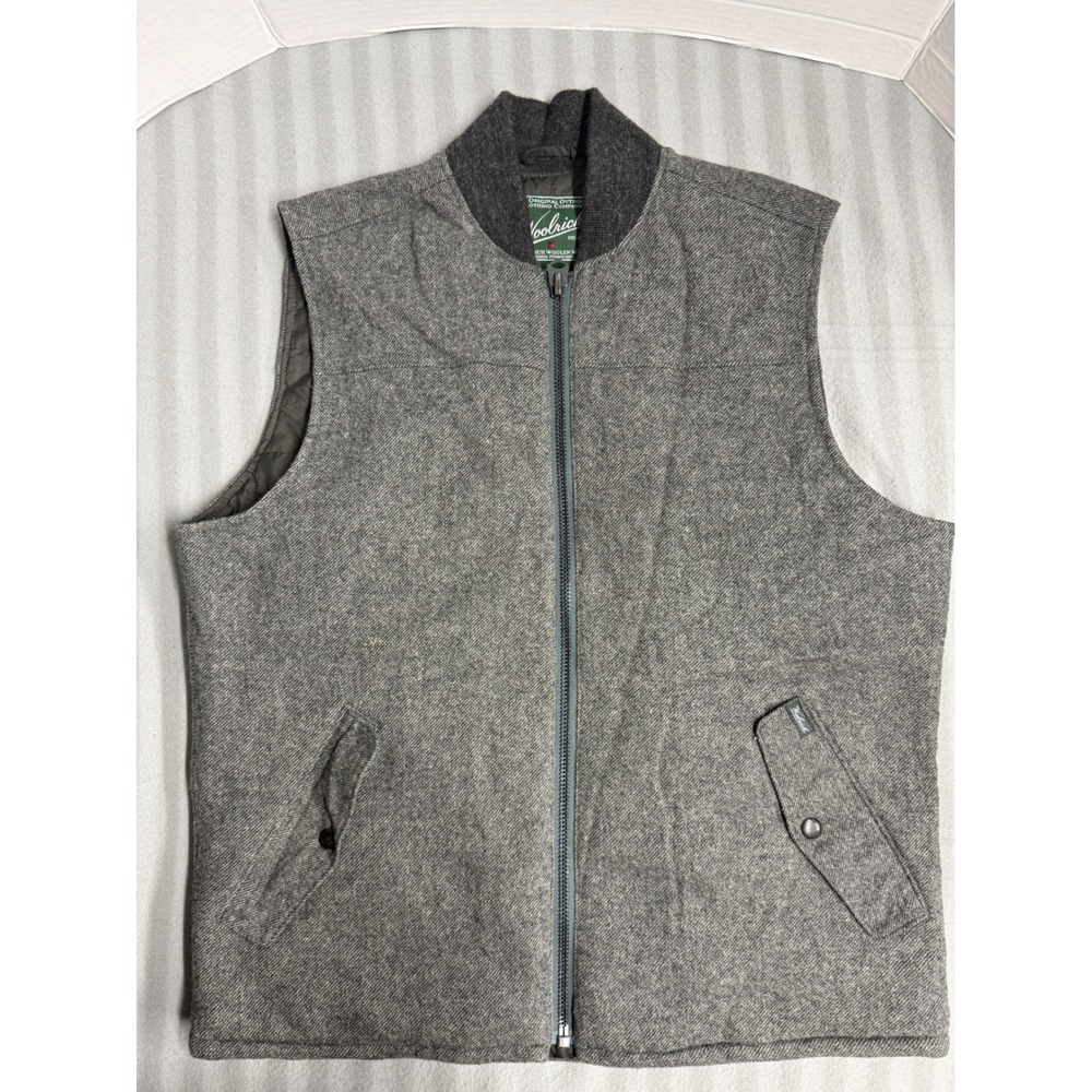 Woolrich Bear Claw Gray Wool Vest Quilt Lined Utility Outdoor Workwear Men's M